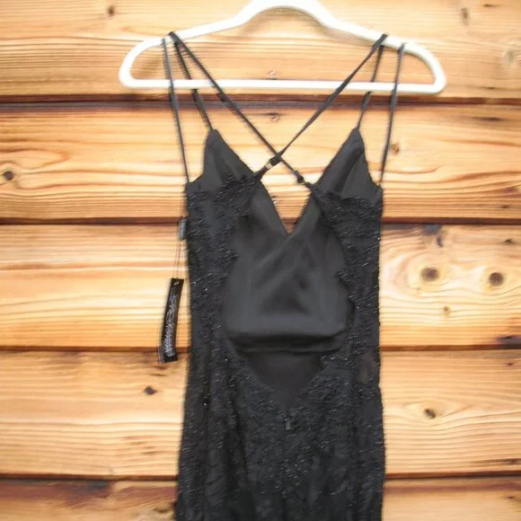NWT La Femme 31257 Size 00 Black Embellished Lace Gown Dress